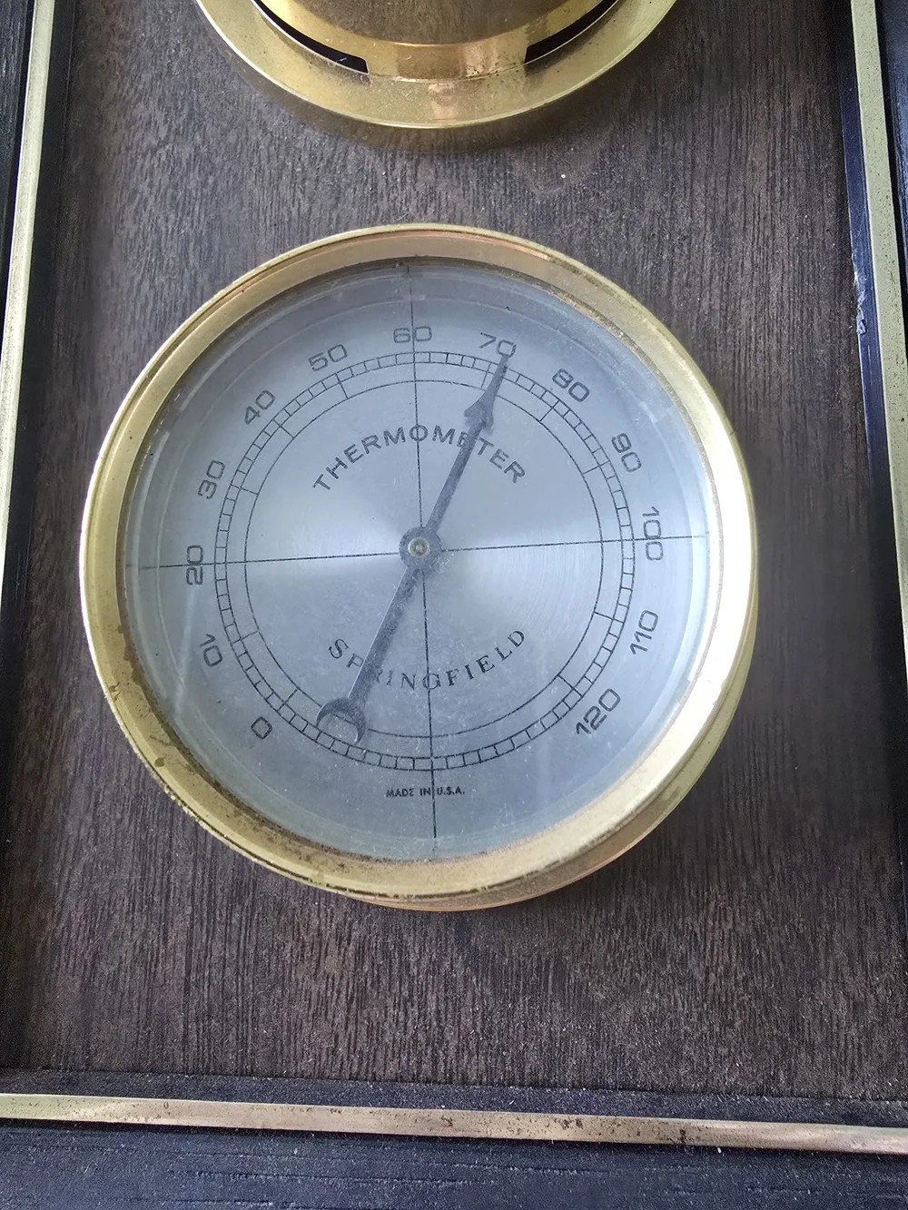 Vintage MCM Nautical Wood Frame Wall Weather Station Brown & Gold Rustic Wear